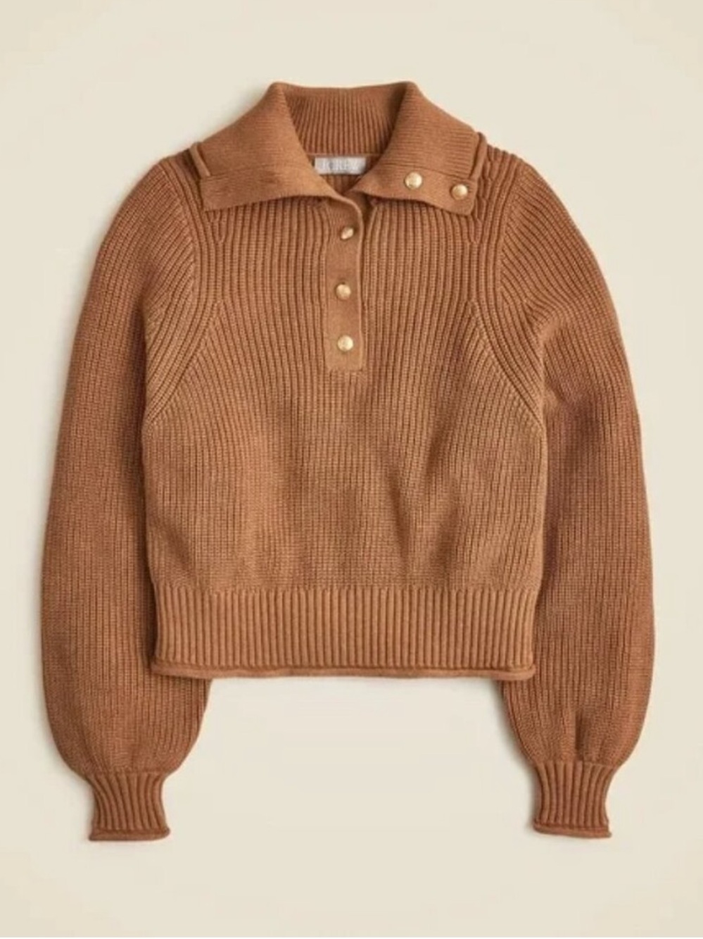 J. Crew Ribbed Cotton Button Collar Sweater Nautical Brown Tan Knit Size XL - Picture 3 of 10